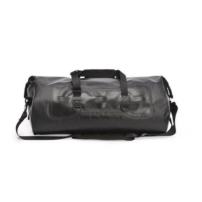 AFISHTOUR 40L Waterproof Motorcycle Rear Seat Bag Yellow Black shown in black waterproof 500D PVC roll-top duffel for rear-seat mounting