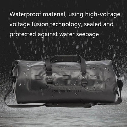 AFISHTOUR 40L Waterproof Motorcycle Rear Seat Bag Yellow Black showing waterproof 500D PVC construction with water droplets and sealed seams
