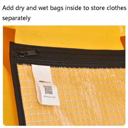AFISHTOUR 40L Waterproof Motorcycle Rear Seat Bag Yellow Black interior pocket with mesh divider and zipper for separating dry and wet clothes