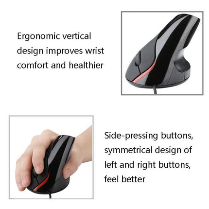 Ergonomic Vertical Wired Mouse for Daily Computer Use in Multiple Colors - black glossy upright design with side buttons reducing wrist strain
