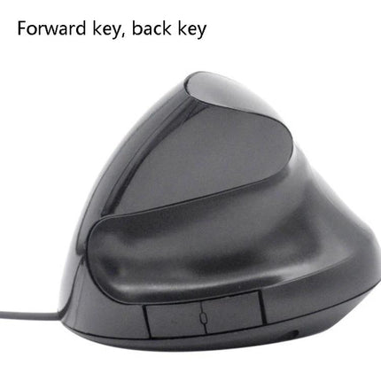 Ergonomic Vertical Wired Mouse for Daily Computer Use in Multiple Colors - black wired model showing forward and back side buttons