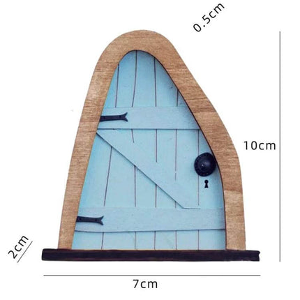 Courtyard Wooden Miniature Fairy Door For Garden Decor - blue printed wooden fairy door 10×6.5×0.3cm for planters, terrariums and miniature garden scenes