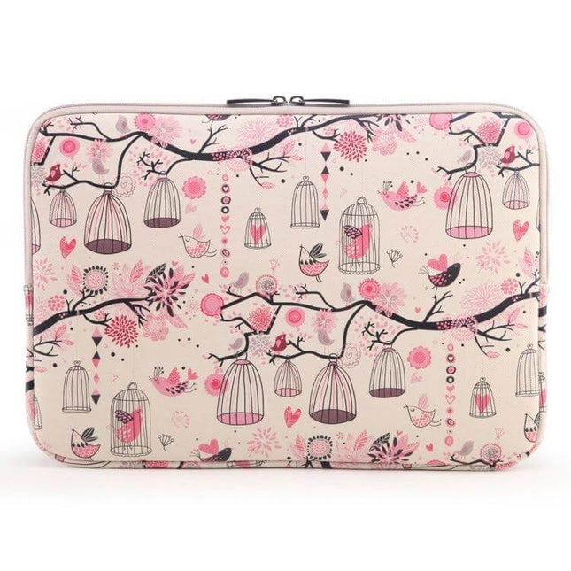 LiSEN Protective Bag for 10 to 15 Inch Notebooks and Tablets - pink floral birdcage print laptop sleeve for travel and daily commute
