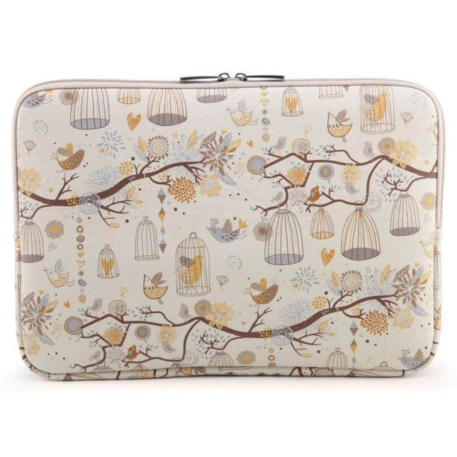 LiSEN Protective Bag for 10 to 15 Inch Notebooks and Tablets - cream floral birdcage pattern sleeve for laptops and tablets