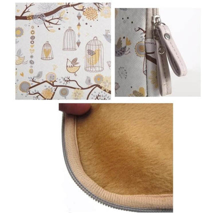 LiSEN Protective Bag for 10 to 15 Inch Notebooks and Tablets with bird pattern exterior, zipper pulls and soft fleece interior for laptop protection