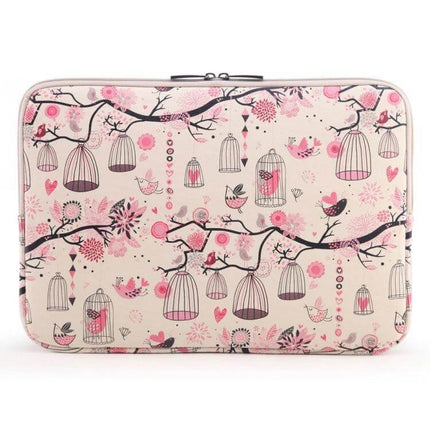 LiSEN Protective Bag for 10 to 15 Inch Notebooks and Tablets - pink floral birdcage sleeve for laptop and tablet protection