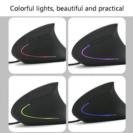 Ergonomic Wired Optical Upright Mouse for Daily Computing Tasks with colorful LED accent lights, wired ergonomic side view