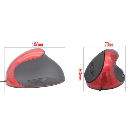 Ergonomic Vertical Mouse for Comfortable Daily Computing in red and black, upright ergonomic design with adjustable DPI and forward/back buttons