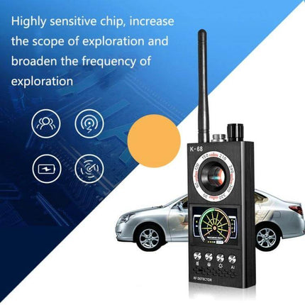 K68 Signal Detector for Privacy Protection in Daily Use - compact RF detector with antenna scanning for hidden cameras and signals in hotels, cars, meetings