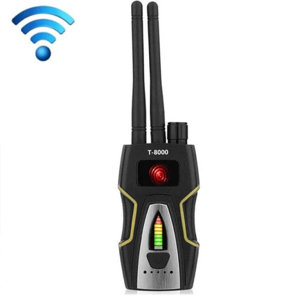Wireless Signal Detector for GPS and Hidden Camera Protection - handheld T-8000 scanner with dual antennas and signal strength LED display