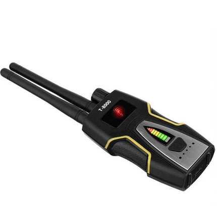 Wireless Signal Detector for GPS and Hidden Camera Protection handheld device with dual antennas and signal strength LEDs for privacy checks