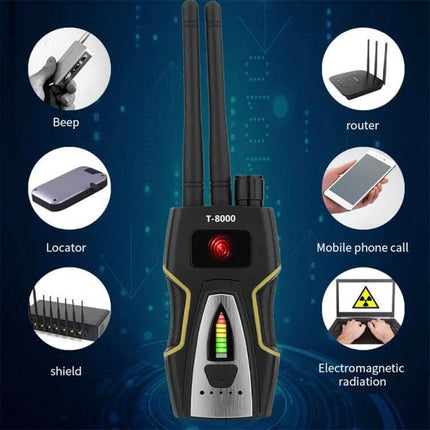 Wireless Signal Detector for GPS and Hidden Camera Protection handheld T-8000 with antenna scanning hotel room and vehicle for hidden trackers