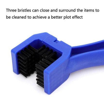 Bicycle And Motorcycle Cleaning Brush Set, Three-Sided Chain Brush with blue U-shaped three-bristle head cleaning chainrings and sprockets
