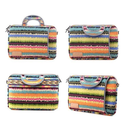 LiSEN Canvas Laptop Sleeve for 13 to 15 Inch Laptops - colorful striped canvas protective sleeve with handles shown in four angles
