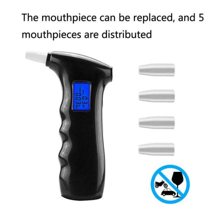 Compact Portable Breath Alcohol Tester for Everyday Safety Checks with digital display, blue backlight and five replaceable mouthpieces