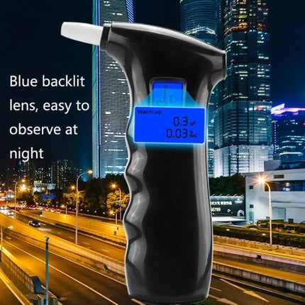 Compact Portable Breath Alcohol Tester for Everyday Safety Checks with blue backlit digital display for night-time BAC monitoring