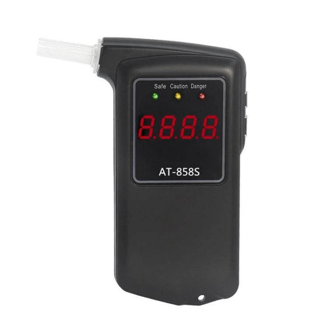 Portable Handheld Breath Alcohol Tester for Quick Checks - black handheld BAC meter with red LED display and mouthpiece