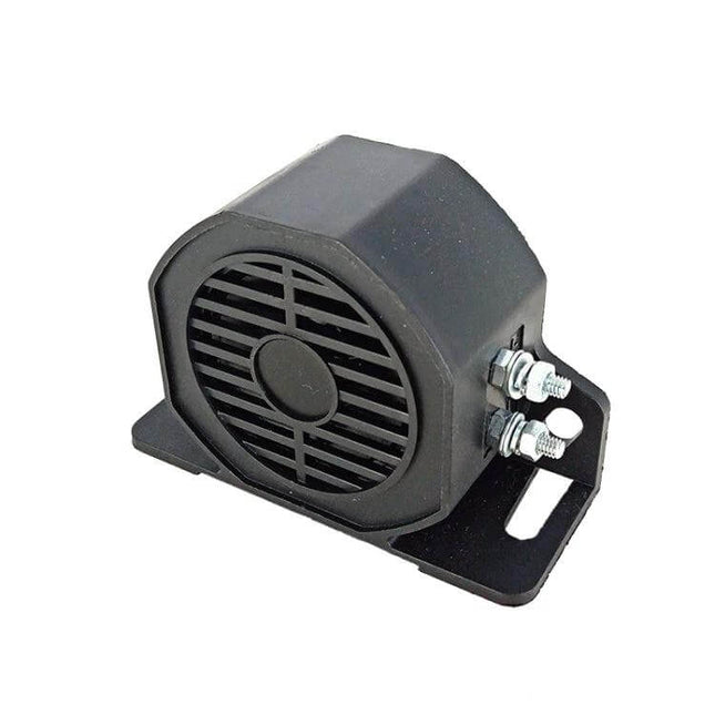 Waterproof Reversing Horn for Cars, Trucks, and Excavators - black waterproof reversing horn mounted on bracket for construction and urban safety