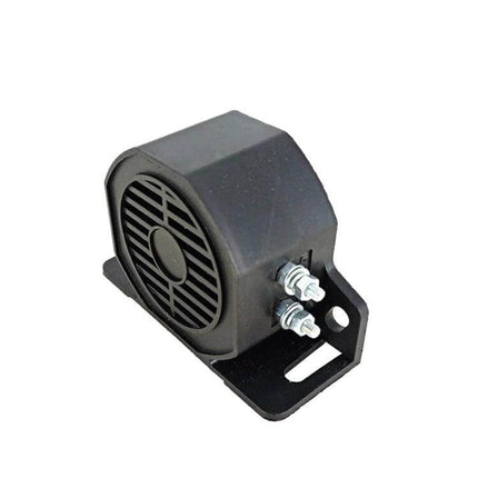 Waterproof Reversing Horn for Cars, Trucks, and Excavators mounted black waterproof reversing horn with bracket and terminals for vehicle safety