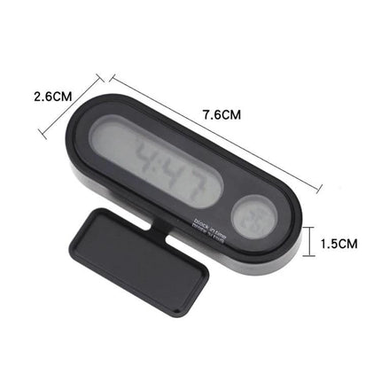 Car Dashboard Clock with Temperature for Daily Drives - compact digital time and thermometer on dashboard, 7.6cm x 2.6cm oval design