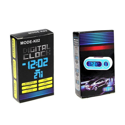 Car Dashboard Clock with Temperature for Daily Drives - compact digital dashboard clock showing time and temperature, blue display