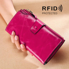 Premium Cowhide Long Leather Clutch Wallet for Women - RFID Anti-Theft, Retro Design with Multiple Card and Cash Slots