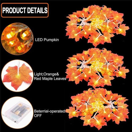 Maple Pumpkin Lantern String Lights For Halloween Decor - battery-powered LED maple leaf and pumpkin lanterns for mantels, tables, and fall displays