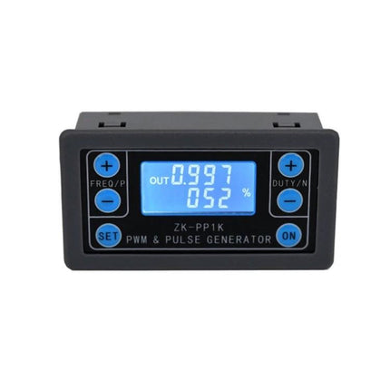 Adjustable PWM Signal Generator for Motor Control and Dimming - compact panel PWM & pulse generator with LCD display showing frequency and duty cycle