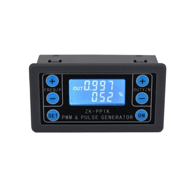 Adjustable PWM Signal Generator for Motor Control and Dimming - compact panel PWM & pulse generator with LCD display showing frequency and duty cycle