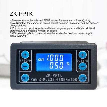 Adjustable PWM Signal Generator for Motor Control and Dimming - compact ZK-PP1K PWM & pulse generator with LCD for motor speed control and dimming