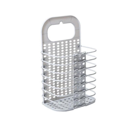 Folding Basket for Bathroom Laundry and Toy Storage - collapsible white plastic organizer for shower laundry and bath toys, folds flat for easy storage