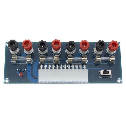 ATX Power Transfer Adapter Board for Desktop PC Systems with 24-pin connector, six red/black banana outputs, indicator LED and module switch