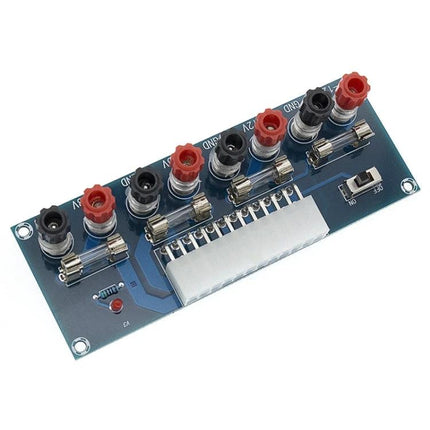 ATX Power Transfer Adapter Board for Desktop PC Systems with banana jacks, fuse holders, 24-pin connector and power indicator