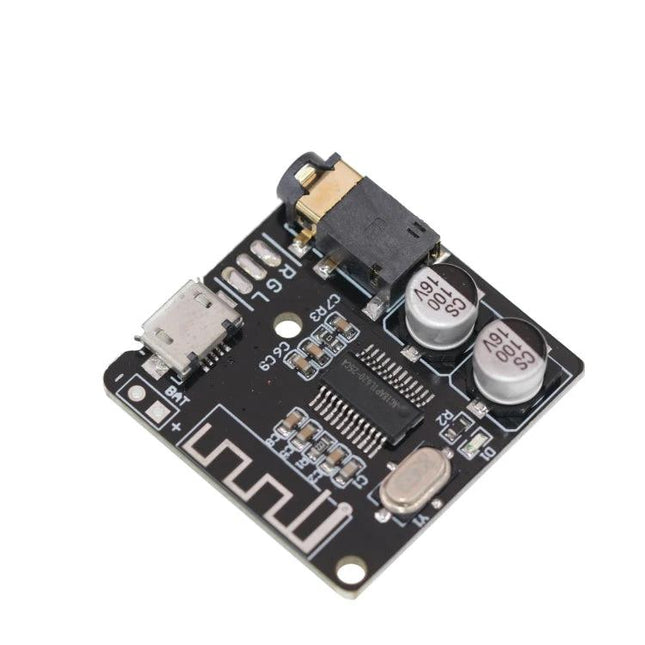 DIY Bluetooth 4.1 Audio Receiver Module for Car Audio Projects - compact board with micro USB, 3.5mm jack, antenna trace and capacitors for car/home audio