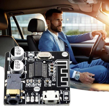 DIY Bluetooth 4.1 Audio Receiver Module for Car Audio Projects installed in a car for smartphone music streaming