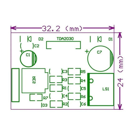 Audio Amplifier Boards for DIY Projects, Set of 5 Pieces - PCB layout diagram showing TDA2030A placement and component positions