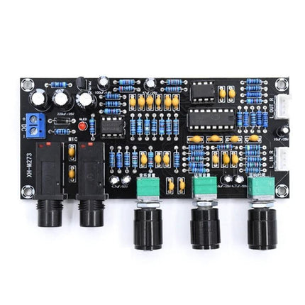 Adjustable Karaoke Microphone Amplifier Board for Singing and Music Mixing black PCB with knobs, jacks, and electronic components
