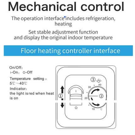 Mechanical Thermostat for Room Floor Heating Temperature Control - wall-mounted mechanical floor heating controller with dial and on/off switch