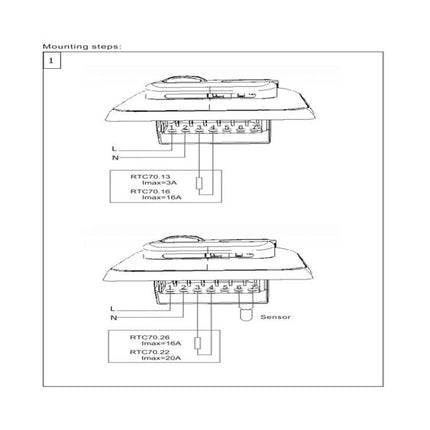 Mechanical Thermostat for Room Floor Heating Temperature Control wiring diagram and mounting steps showing sensor and terminal connections