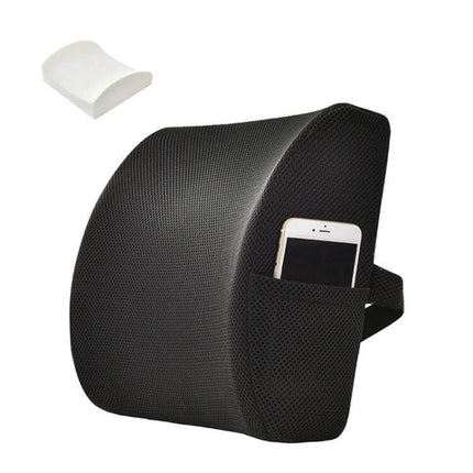 Office Waist Cushion Car Pillow Memory Foam Gel For Home Use - black lumbar support pillow with cooling mesh, curved contour and side pocket for phone