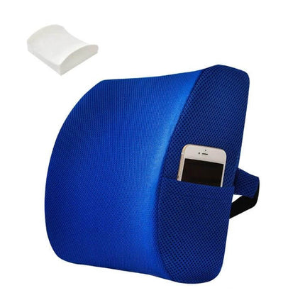 Office Waist Cushion Car Pillow Memory Foam Gel For Home Use - blue lumbar support with pocket for phone, cooling mesh cover and strap