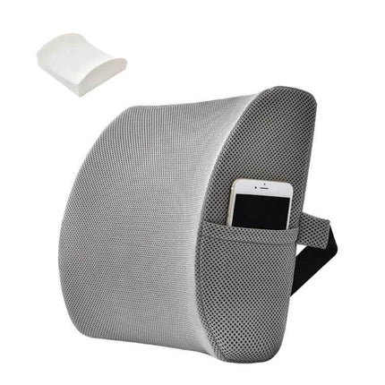 Office Waist Cushion Car Pillow Memory Foam Gel For Home Use - grey lumbar support with mesh cover, side pocket holding phone and adjustable strap