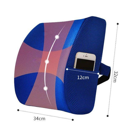 Office Waist Cushion Car Pillow Memory Foam Gel For Home Use - blue contoured lumbar support with phone pocket, 34x32cm, cooling mesh