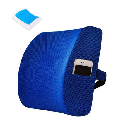 Office Waist Cushion Car Pillow Memory Foam Gel For Home Use - blue lumbar support with cooling gel pad and side phone pocket for office or car seats