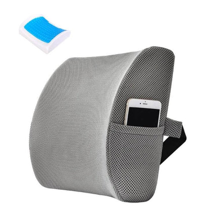 Office Waist Cushion Car Pillow Memory Foam Gel For Home Use - grey lumbar support pillow with gel pad and phone pocket for office or car seats