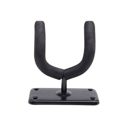 Wall Mounted Hook for Storing Guitars in Home Spaces - black foam-padded wall guitar hook showing U-shaped cradle on mounting plate