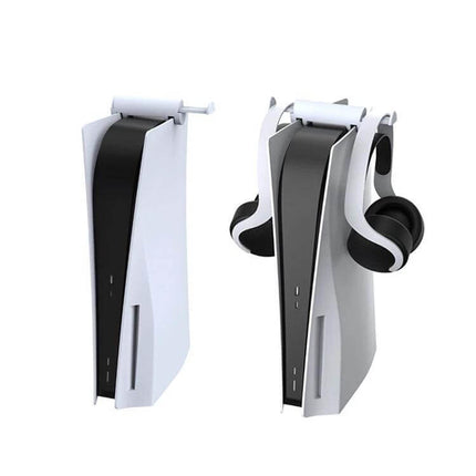 Retractable Double Hook Bracket For PS5 Headset Storage wall mount showing folded and extended hooks
