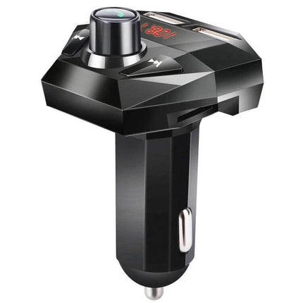 Car Bluetooth Hands Free MP3 Player With FM Transmitter compact black car adapter with knob, USB and TF card slots for music and hands-free calls