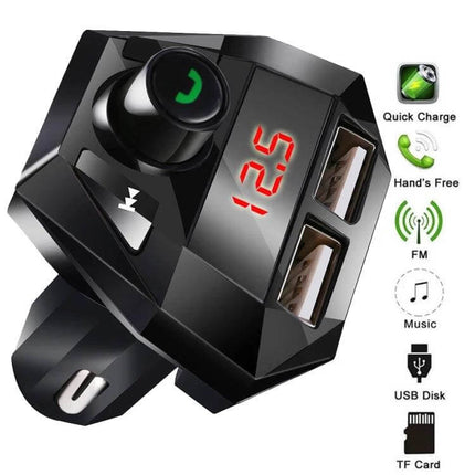 Car Bluetooth Hands Free MP3 Player With FM Transmitter compact in-car adapter with dual USB ports, LED display, TF card and hands-free calling