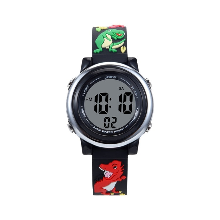 JNEW A380-86172 Children Cartoon 3D Castle Dinosaur Alarm Waterproof Colorful Backlight LED Electronic Watch, Black, Dark Blue